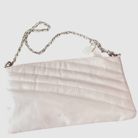 Calvin Klein Partial Quilted Leather Bag with Silver Chain Lilac - Picture 1 of 9